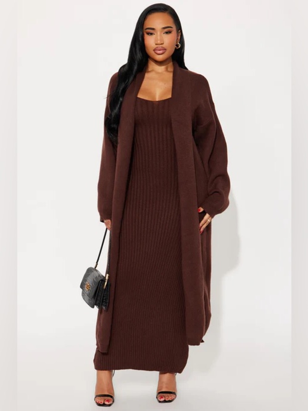 Fashion Nova Chocolate Brown Long Sleeve Maxi Cardigan